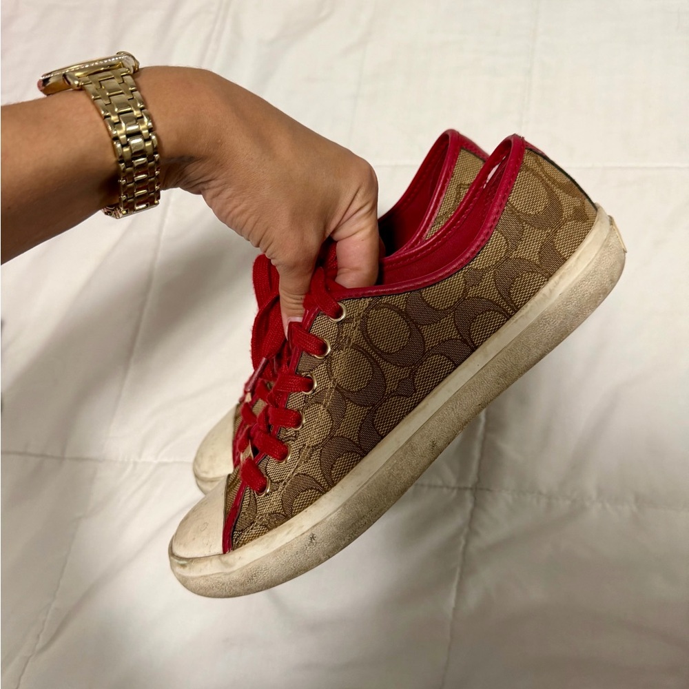 Coach Red and Brown Monogram Sneakers